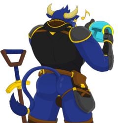 1:1 alpha_channel anthro armor ass belt bovid bovine cattle clothed clothing ear_piercing ear_ring headgear helmet horn male male_only mammal muscular muscular_male notkastar piercing pouch_(disambiguation) rivals_of_aether shovel shovel_knight_(character) signature solo tools underwear video_games warrior