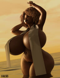 1girls 3d alternate_version_available artist_name big_breasts busty cleavage closed_eyes curvy dark-skinned_female dark_skin detailed_background erect_nipple erect_nipples evolluisionist eyelashes female female_only front_view hairy_pussy hourglass_figure human mature milf nail_polish naked nipple_bulge nude original_character outdoor outside partially_submerged pose posing pubic_hair pupes shiny shiny_skin short_hair solo standing thick_lips thick_thighs voluptuous water wide_hips