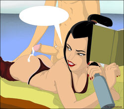 avatar_the_last_airbender azula big_ass black_hair book bra clis clothing cum cum_on_ass cumming hair_bun hand_on_penis lipstick looking_back panties pants pants_down red_lipstick short_hair small_breasts thong