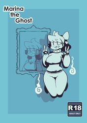 bottomless comic cover double_v ghost ghost_girl marina_(noill) mob_face noill original original_character ponytail portrait pussy sweater