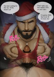 2boys bara big_penis censored daddy dialogue dilf english english_text erect_penis erection facial_hair first_person_view gay gorou_naoki hairy hairy_chest hairy_legs hairy_male huge_cock indoors inside large_penis legwear male male_only muscular muscular_male pecjob pecs pov pubic_hair santa_costume santa_hat sex stockings text text_bubble thick_penis veiny_penis