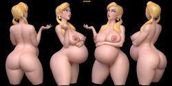 1girls 3d ass belly big_ass big_belly big_breasts blonde_hair blue_eyes breasts female nipples nude pregnant pubic_hair pussy solo thick_thighs twintails wide_hips zaknimb