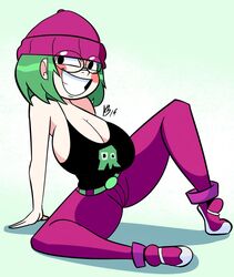 1girls 2019 artist_signature atomickingboo background belt big_breasts breasts cleavage curvaceous curvy female gamer_girl glasses green_hair hourglass_figure huge_breasts large_breasts legs light-skinned_female light_skin lower_body moni_peiper original original_character pale-skinned_female pale_skin punk_girl shoes short_hair simple_background thick thick_legs thick_thighs thighs upper_body voluptuous watermark