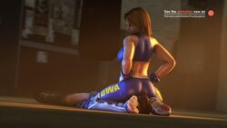 2girls 3d absurdres asphyxiation ass ass_to_face boots brown_hair dead_or_alive dead_or_alive_5 defeated facesitting female_only femdom fingerless_gloves forced gloves hands_on_hips helpless highres kazama_asuka pinned pinned_down sitting_on_person smirk tekken tekken7wallpapers tekken_7 tight_clothes tight_pants tina_armstrong unconscious wrestling wrestling_ring yuri