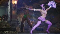 3d 3d_(artwork) 3d_model casual_nudity dark-skinned_male dark_skin duo duo_focus edenian exposed_areolae female fighting_stance green_thong haviksluz jax_briggs kitana male male/female melanin mortal_kombat mortal_kombat_1_(2023) netherrealm_studios nonsexual princess ready_to_fight skimpy_outfit thong thong_only