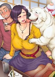 artist_request bestiality big_breasts canine cheating cheating_wife cucked_by_beast cuckold horny implied_bestiality itou_eight milf mole mole_on_cheek mole_under_eye netorare ntr pervert secretly_wants_it slut smile smiling stealth stealth_handjob stealth_masturbation touching_penis wedding_ring wife zoophilia