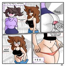 1boy 2girls anor3xia ass_focus big_ass bimbo blush bottomless bubble_ass bubble_butt butt_focus comic cum english_text female huge_ass huge_breasts huge_cock jaiden jaiden_animations library looking_at_each_other male multiple_girls page_21 penis penis_vein public pulling_down_panties pulling_down_pants pussy shgurr text thick_ass thick_thighs thighs undressing wide_hips youtube youtuber