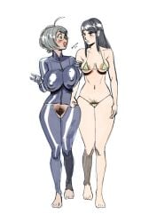 2girls areola areolae arm_grab barefoot big_ass big_breasts big_butt bikini bikini_bottom bikini_top black_clover breasts bush bushy_pubes ciel_grinberryall clothed clothed_female easy_access excited feet female full_body full_body_suit hairy_pussy licita_(black_clover) light-skinned_female light_skin medium_breasts milf nipples nipples_visible_through_clothing older_female revealing_clothes revealing_outfit revealing_swimsuit scharlottelambo soles starry_eyes swimsuit thick_ass thick_thighs toes walking