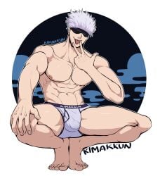 1boy bara boxers bulge jujutsu_kaisen kimakkun male male_nipples male_only muscular_male pecs satoru_gojo solo solo_male underwear