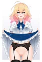 ass_visible_through_thighs garter_belt nopan pussy seifuku skirt_lift stockings thigh_gap thighhighs uncensored z.taiga