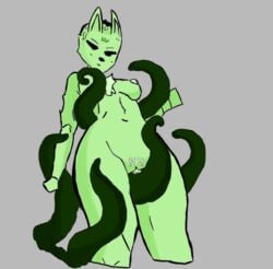 1girls absurd_res anthro breasts circo_de_payasos closed_eyes fur goodending green_body green_ears green_fur grey_background hi_res humanoid pubic_hair radiolight rain_world saint_(rain_world) simple_background slugcat slugcat_humanoid solo tentacle wilf_(circo_de_los_payasos)