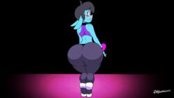 1girls animated ass ass_shake atomic_tillie big_ass blue_skin bubble_butt clothed clothing fantasy female female_only gif huge_ass imagining large_ass looking_back open_mouth rear_view skimpy smile solo squatting thick_bottom_lip thought_bubble twerking vimhomeless