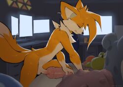 aged_up anthro balls bed bedroom biped dacad erection male_only sex_toy sonic_(series) tails_the_fox