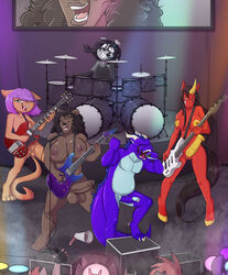 1_horn 2_horns absurd_res alternate_version_at_source anthro balls barefoot black_hair breasts character_request claws closed_eyes copyright_request domestic_cat dragon erection felid feline felis forked_tongue fuf fur futa_is_bigger futanari genitals grey_body grey_ears grey_fur guitar gynomorph hair herm hi_res holding_guitar holding_microphone holding_musical_instrument holding_object hooves horn intersex male mammal megaphone microphone musical_instrument nude one_eye_closed penis playing_guitar playing_music plucked_string_instrument string_instrument teeth toe_claws tongue ursid yellow_hooves yellow_horn