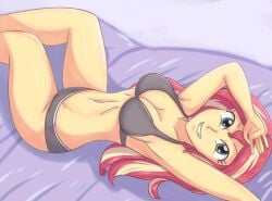 1girls abs belly belly_button big_breasts bikini bikini_bottom bikini_top black_bikini black_bra black_panties curves deviantart deviantart_link equestria_girls female female_only green_eyes hasbro large_breasts legs legs_up long_hair looking_at_viewer lying lying_on_back my_little_pony navel pinup pinup_pose red_and_yellow_hair red_hair smile smiley_face smiling smiling_at_viewer solo solo_female sumin6301 sunset_shimmer teeth_showing thighs two_tone_hair yellow_body yellow_skin young younger_female