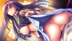 amakano_2 anus ass azarashi_soft breasts censored game_cg himiyama_rei nipples no_bra nopan penis piromizu pussy_juice sex shirt_lift skirt_lift