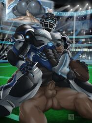 2boys american_football anal_sex ass ass balls bouncing_penis cleatus_the_fox_sports_robot closed_eyes cum erection football_player from_behind gay human humanoid keoni_booni male male/male male_only muscular muscular_male nude on_top penetration penis public robot sex stadium stadium_background