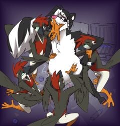 anthro anthro_only avian belly belly_rub belly_worship big_belly clone cloning colored eyewear glasses group hi_res jeremy_(topazknight) male male/male mammal mephitid oral_vore rumbling_stomach shaded skunk topazknight vore