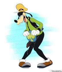 anthro bottomless canid canine canis clothed clothing covering covering_self disney domestic_dog foreskin genitals goofy_(disney) hi_res humanoid_genitalia humanoid_penis male male_only mammal penis solo spelunker_sal