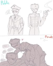 anal communist countryhumans gay gay_anal gay_sex military_uniform nazi nazi_germany_(countryhumans) no_text soviet_union_(countryhumans) ushanka white_background