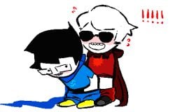 2boys black_hair black_hair_male color colored dave_strider gay glasses headgear headwear homestuck ilovedoggirls john_egbert male male_focus male_only partially_clothed partially_clothed_male penetration sex shades short_hair short_hair_male sunglasses yaoi