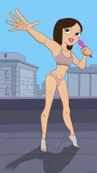 1girls artist_request blue_eyes blue_sky bra brown_hair city_background dildo disney disney_channel disney_princess disney_xd female holding_dildo outdoors panties phineas_and_ferb rooftop socks solo standing underwear underwear_only vanessa_doofenshmirtz