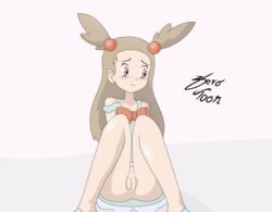 1girls animated brown_eyes brown_hair gym_leader human jasmine_(pokemon) jasmine_(pokemon_hgss) looking_at_viewer pokemon pokemon_gsc pokemon_hgss pussy text watermark zero_toon