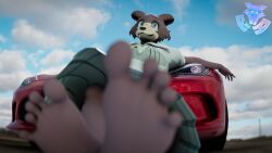 absurd_res beastars blender_(disambiguation) blender_(software) blender_cycles car feet foot_fetish foot_focus hi_res juno_(beastars) rookieanimator210 solo vehicle