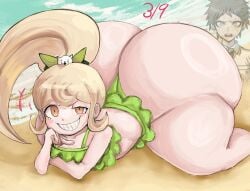 1girls ass beach big_ass big_butt danganronpa danganronpa_2:_goodbye_despair desertmusic dumptruck_ass dumptruck_butt fat_ass female hinata_hajime saionji_hiyoko shortstack smug smug_expression smug_eyes smug_face smug_grin smug_smile swimsuit