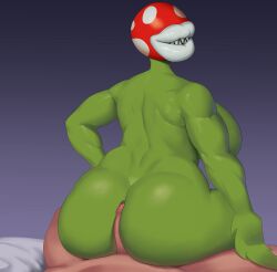 absurd_res anthro ass biped breasts buttjob elemental_creature eyeless female flora_fauna genitals goldcrustedchicken green_body hi_res hot_dogging human male male/female mammal mario_(series) nintendo not_furry nude penis piranha_plant plant sex sharp_teeth teeth thick_thighs