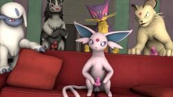 3d_(artwork) absol animal_genitalia animal_penis canine_genitalia canine_penis digital_media_(artwork) eeveelution espeon feral generation_1_pokemon generation_2_pokemon generation_3_pokemon genitals group hi_res male male/male mightyena nintendo penis persian piper_perri_surrounded pokemon pokemon_(species) source_filmmaker