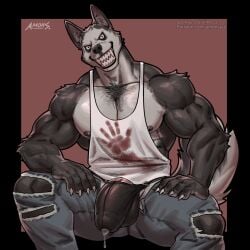 1:1 1boy 2024 amon-sydonai anthro anthrofied areola barazoku biceps big_bulge big_muscles black_border blood bodily_fluids body_hair border bottomwear bulge canid canine canis chest_hair claws clothing creepy creepy_face creepy_smile creepypasta deltoids demon denim denim_bottomwear denim_clothing detailed_bulge domestic_dog dripping english_text fur genital_fluids genital_outline genitals hand_print hi_res huge_bulge huge_muscles humanoid_genitalia humanoid_penis husky jeans looking_at_viewer male mammal muscular muscular_anthro muscular_male nipples nordic_sled_dog obliques pants patreon pecs penis penis_base penis_outline precum precum_drip precum_through_clothing precum_through_thong precum_through_underwear red_background serratus sharp_teeth shirt signature simple_background sitting smile smile.dog solo spitz tank_top teeth text thick_thighs thong topwear torn_bottomwear torn_clothing torn_jeans torn_pants tuft underwear unzipped url wet wet_clothing zipper