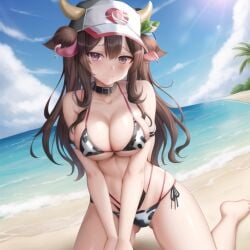 ai_generated ass big bikini blush bovine breasts brown clothes clothing cow_print daisy1girls female hair human leather moaning only out pokemon princess print rosa_(pokemon) shiny solo tight tongue