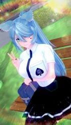 abused_paragon_(artist) big_breasts blue_hair clothed clothed_female clothing dragon_girl elira_pendora female female_only heterochromia koikatsu kurosanji nijisanji nijisanji_en ponytail queen_of_spades school_uniform skirt solo solo_female virtual_youtuber