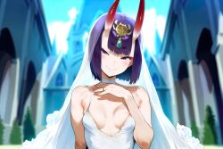 ai_generated bride church fate_(series) female seapine shuten_douji_(fate) wedding_dress wedding_ring wedding_veil