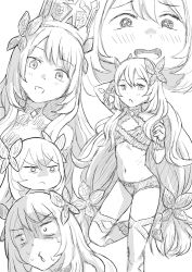 1girls :d :o butterfly_hair_ornament celine_(fire_emblem) crown female female female_only fire_emblem fire_emblem_engage flat_chest flower hair_between_eyes hair_flower hair_ornament kuhuku006f86 leg_up long_hair monochrome multiple_views navel nintendo open_mouth panties smile thighhighs underwear very_long_hair