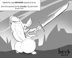 bewbdraws bunny bunny_ears dungeons_and_dragons furry greatsword hero huge_weapon hyper hyper_balls hyper_penis posing sword text weapon