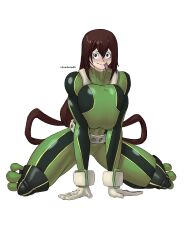 big_breasts chumbone20 hero_outfit_(mha) huge_breasts muscular muscular_female my_hero_academia skin_tight thick_thighs tongue_out tsuyu_asui voluptuous