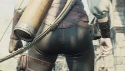 3d ass ass_focus back_view behind_view black_pants blurred_background blurry_background bow bow_(weapon) bow_and_arrow bracer butt butt_focus close_up close_up_view clothed clothing dat_ass day daytime dragon's_dogma dragon's_dogma_2 female female_focus from_behind fully_clothed game_cg gameplay_screenshot glove human in-game leather leather_boots leather_clothing leather_leggings leather_pants leggings medieval medieval_clothing medieval_fantasy medieval_weapon npc outdoor outdoors outside pants pouch pouches quiver screenshot seamed_legwear sky solo solo_female solo_focus textured textured_clothing tight_clothes tight_clothing tight_fit tight_pants tunic ulrika_(dragon's_dogma) white_shirt