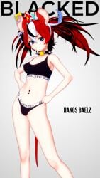 3d abused_paragon_(artist) black_hair blacked blacked_clothing commission fan_mascot_(vtuber) female female_only hakos_baelz hololive hololive_english hololive_english_-council- hololive_english_-promise- magazine_cover midriff mr._squeaks_(hakos_baelz) multicolored_hair red_hair solo solo_female virtual_youtuber white_hair