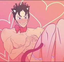 blushing_at_viewer cat_ears cat_tail catboy diamond_is_unbreakable donocho femboy jojo's_bizarre_adventure kosaku_kawajiri looking_at_viewer male male_only ribbon_choker stockings thigh_highs thighhighs twink twunk yoshikage_kira