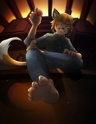 1boy boyfriend_to_death clawed_feet feet feet_focus feet_up foot_fetish foot_focus fox_boy fox_ears fox_humanoid fox_tail gatobob_(gurobob) highres kemono kemonomimi ren_hana