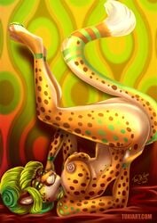 1girls anthro breasts cheetah felid feline female female_only jineva mammal pinup pose solo toxi_de_vyne_(artist)