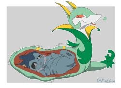 duo eeveelution feral generation_1_pokemon generation_5_pokemon hi_res maoegou nintendo pokemon pokemon_(species) serperior vaporeon vore