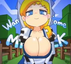 10_seconds 1girls alex_(minecraft) animated big_breasts blonde_hair blue_eyes breast_focus breasts cleavage cow_(minecraft) cow_girl cow_print cow_print_apron edit edited female female_only large_breasts microsoft minecraft minus8 mojang music pale_skin presenting_breasts shorter_than_10_seconds solo sound tagme video xbox_game_studios