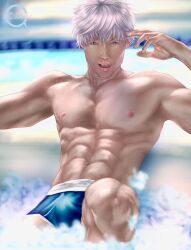 1boy bardiquinn jujutsu_kaisen looking_at_viewer male male_only muscular_male pecs satoru_gojo solo solo_male