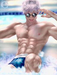 1boy bara bardiquinn boxers jujutsu_kaisen male male_nipples male_only muscular_male pecs satoru_gojo