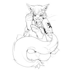 boyfriend_to_death feet feet_up fox_boy fox_ears fox_humanoid fox_tail gatobob_(gurobob) kemono kemonomimi no_color pawpads paws pinup ren_hana sketch twink