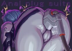 ^^^ all_fours anal anal_insertion anal_object_insertion ass ass_grab blue_hair bodysuit buttplug cameltoe clitoris_through_clothes commentary_request curvy english_text female huge_ass interface_headset large_anal_insertion large_buttplug neon_genesis_evangelion pilot_suit plugsuit pussy_juice rei_ayanami sashizume_soutarou science_fiction sex_toy shiny_clothes short_hair simple_background skin_tight solo through_clothes vibrator white_bodysuit wire