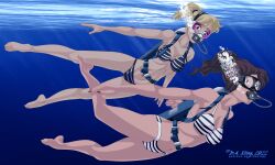 2girls anya_corazon barefoot bikini dastigy feet female female_only gwen_stacy marvel multiple_girls scuba scuba_diver scuba_gear scuba_mask scuba_tank spider-girl spider-gwen superhero superheroine